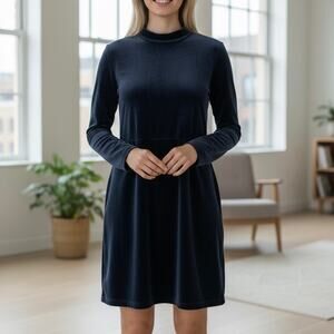 Eddie Bauer Mock Neck Velour Long Sleeve Dress Womens Size M Vintage Modest